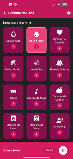 Tela inicial do app Soninho de Bebê